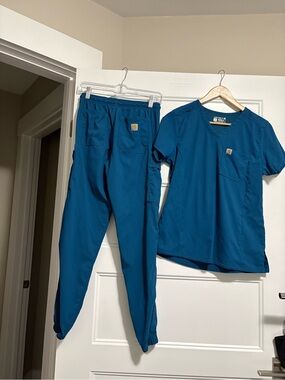 Carhartt Teal Blue Scrub Set - Top & Jogger Pants Sz Small